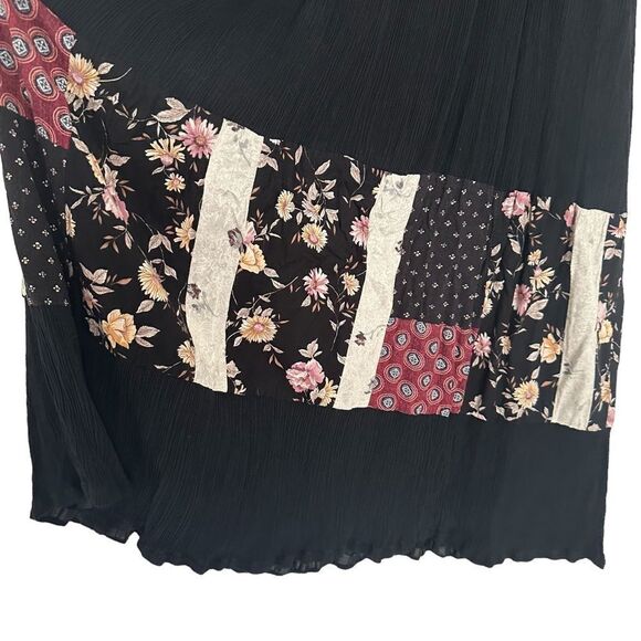 Vintage Black Modest Boho Floral Patches Long Sleeved Maxi Casual Hippie Dress - Picture 11 of 11